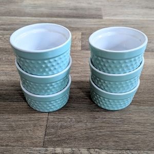 Pier 1 Swiss Dot Turquoise Ramekin Bowls Set of 6